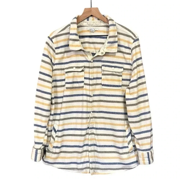 O'Neill Women's Polar Fleece Button Up Shirt Jacket Size XXL Yellow Blue Striped - Picture 8 of 13